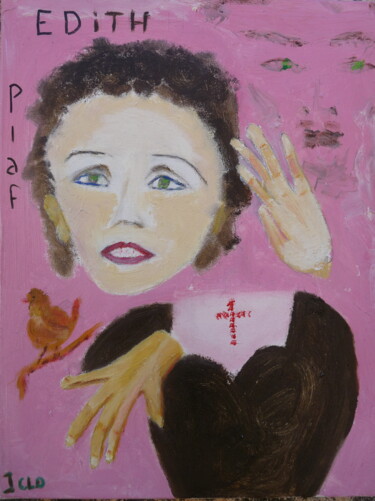 Painting titled "Edith Piaf" by Jacqueline Claux (Jaklinclo), Original Artwork, Oil Mounted on Wood Stretcher frame