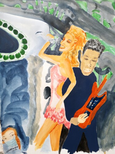 Malerei mit dem Titel "La chanteuse et le…" von Jacqueline Claux (Jaklinclo), Original-Kunstwerk, Acryl