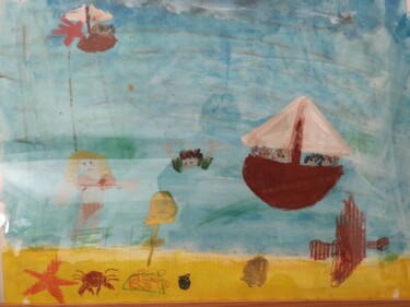 Pintura intitulada "L'été la plage" por Jacqueline Claux (Jaklinclo), Obras de arte originais, Aquarela Montado em Cartão