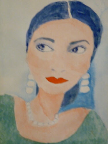 Schilderij getiteld "Maria Callas" door Jacqueline Claux (Jaklinclo), Origineel Kunstwerk, Aquarel