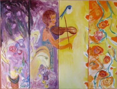 Malerei mit dem Titel "Musicienne en son j…" von Jacqueline Claux (Jaklinclo), Original-Kunstwerk, Öl Auf Keilrahmen aus Hol…