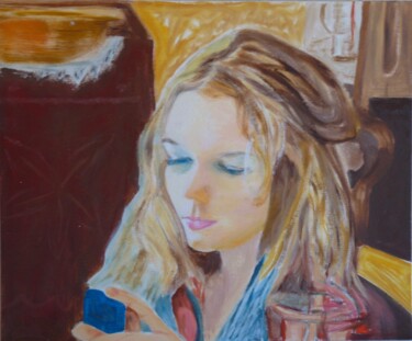 Malerei mit dem Titel "jeune fille et son…" von Jacqueline Claux (Jaklinclo), Original-Kunstwerk, Öl