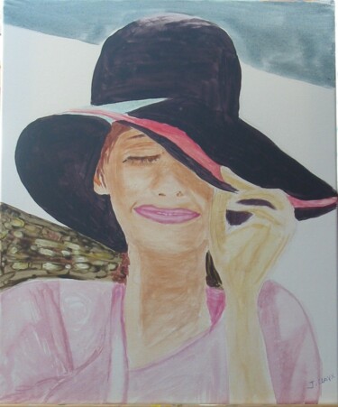 Painting titled "robe rose chapeau n…" by Jacqueline Claux (Jaklinclo), Original Artwork, Acrylic