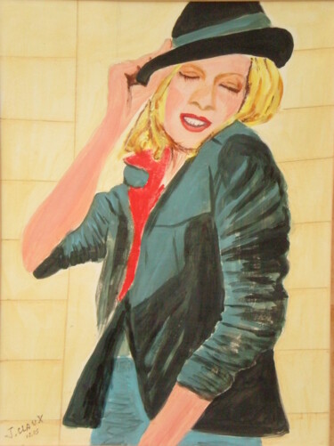 Malarstwo zatytułowany „Blonde en jean” autorstwa Jacqueline Claux (Jaklinclo), Oryginalna praca, Akryl