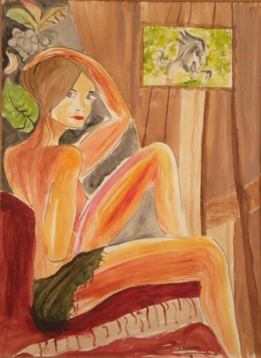 Pintura titulada "Jeune femme assise" por Jacqueline Claux (Jaklinclo), Obra de arte original, Acrílico