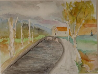 Картина под названием "Le canal" - Jacqueline Claux (Jaklinclo), Подлинное произведение искусства, Акварель