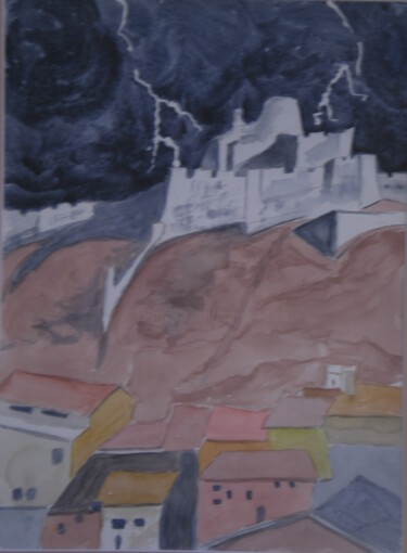 Peinture intitulée "Nuit d'orage en Esp…" par Jacqueline Claux (Jaklinclo), Œuvre d'art originale, Aquarelle