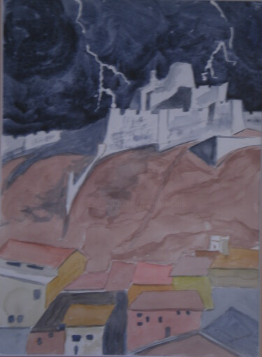 Painting titled "Nuit d'orage en Esp…" by Jacqueline Claux (Jaklinclo), Original Artwork, Watercolor