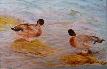 Peinture intitulée "Les canards à Colli…" par Jacqueline Claux (Jaklinclo), Œuvre d'art originale, Huile Monté sur Panneau d…