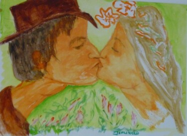 Peinture intitulée "Le baiser des jeune…" par Jacqueline Claux (Jaklinclo), Œuvre d'art originale, Aquarelle