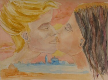 Peinture intitulée "Le baiser blond" par Jacqueline Claux (Jaklinclo), Œuvre d'art originale, Aquarelle