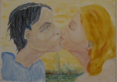 Peinture intitulée "baiser brun" par Jacqueline Claux (Jaklinclo), Œuvre d'art originale, Aquarelle