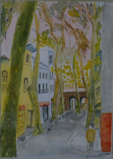 Schilderij getiteld "Au coeur de Céret" door Jacqueline Claux (Jaklinclo), Origineel Kunstwerk, Aquarel