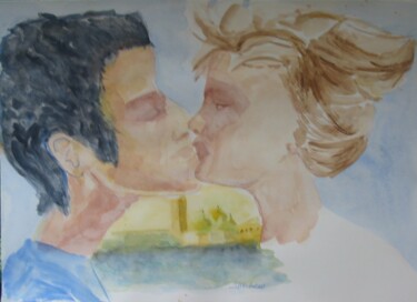 Malerei mit dem Titel "baiser brun et blon…" von Jacqueline Claux (Jaklinclo), Original-Kunstwerk, Aquarell