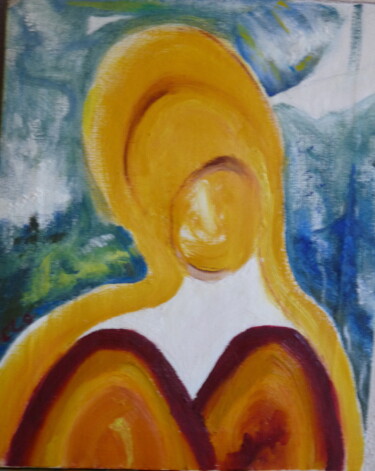 Painting titled "Femme de pécheur" by Jacqueline Claux (Jaklinclo), Original Artwork, Oil Mounted on Wood Stretcher frame