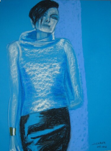 Peinture intitulée "la dame bleue" par Jacqueline Claux (Jaklinclo), Œuvre d'art originale, Pastel