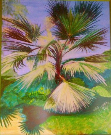 Pittura intitolato "Le palmier" da Jacqueline Claux (Jaklinclo), Opera d'arte originale, Pastello