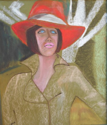 Peinture intitulée "Chapeau rouge" par Jacqueline Claux (Jaklinclo), Œuvre d'art originale, Pastel