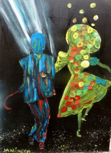 Schilderij getiteld "Pas de danse" door Jacqueline Claux (Jaklinclo), Origineel Kunstwerk, Olie Gemonteerd op Frame voor hou…