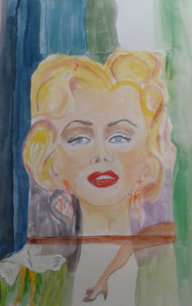 Painting titled "Marylin et sa robe…" by Jacqueline Claux (Jaklinclo), Original Artwork, Watercolor Mounted on Cardboard