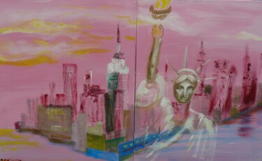 Painting titled "NEW YORK" by Jacqueline Claux (Jaklinclo), Original Artwork, Oil Mounted on Wood Stretcher frame