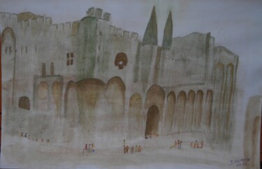 Painting titled "avignon-2" by Jacqueline Claux (Jaklinclo), Original Artwork, Watercolor Mounted on Cardboard