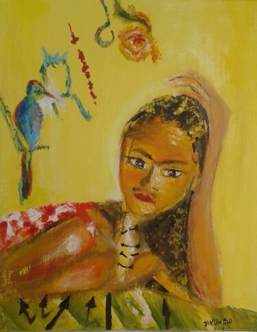 Painting titled "FRIDA" by Jacqueline Claux (Jaklinclo), Original Artwork, Oil
