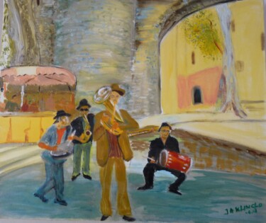 Painting titled "Jazz à Ceret" by Jacqueline Claux (Jaklinclo), Original Artwork, Oil