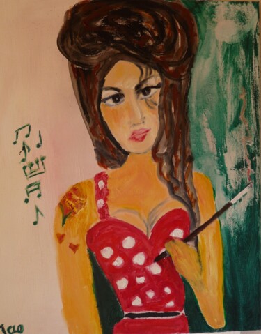Painting titled "Amy  Whinehouse "fo…" by Jacqueline Claux (Jaklinclo), Original Artwork, Oil Mounted on Wood Stretcher frame