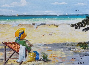 Painting titled "Repos bien mérité" by Jacqueline Clermont (Jbc35), Original Artwork, Acrylic Mounted on Cardboard