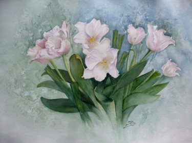 Peinture intitulée "Les tulipes de Sylv…" par Jacqueline De Ro, Œuvre d'art originale, Aquarelle