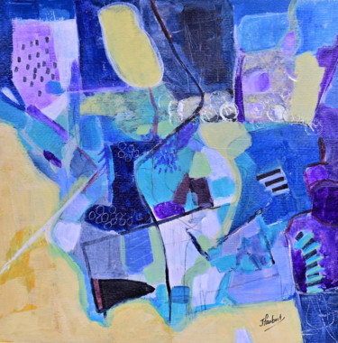 Painting titled "Bleu jaune" by Jacqueline Faubert, Original Artwork, Acrylic