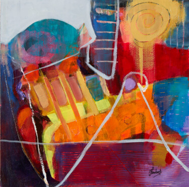 Malerei mit dem Titel "Composition in yell…" von Jacqueline Faubert, Original-Kunstwerk, Acryl