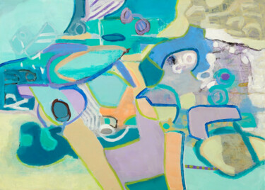 Peinture intitulée "Entre bleu et vert" par Jacqueline Faubert, Œuvre d'art originale, Acrylique