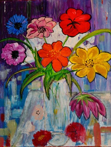 Painting titled "He Brought Me Flowe…" by Jacqueline Fitzgerald Ruiz, Original Artwork, Acrylic