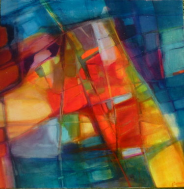 Schilderij getiteld "Jeux de couleurs" door Jacqueline Flumian, Origineel Kunstwerk, Olie
