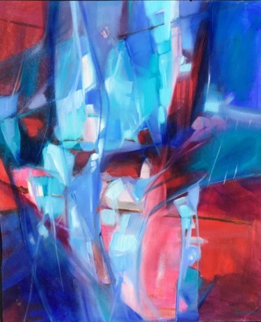 Painting titled "Composition abstrai…" by Jacqueline Flumian, Original Artwork, Oil Mounted on Wood Panel