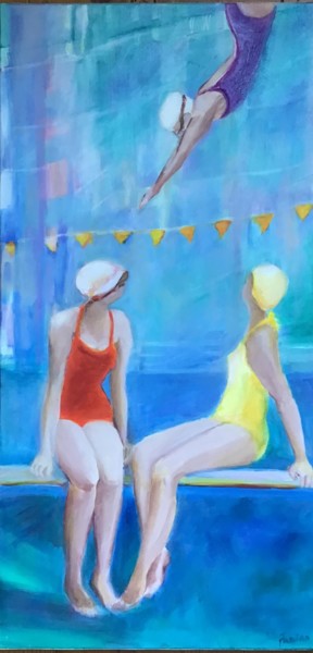 Peinture intitulée "Les belles nageuses…" par Jacqueline Flumian, Œuvre d'art originale, Huile