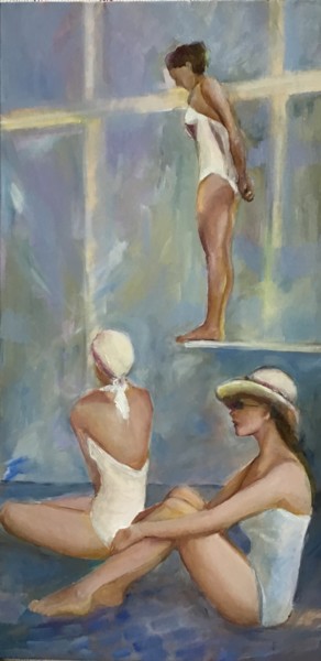 Painting titled "Les belles nageuses…" by Jacqueline Flumian, Original Artwork, Oil