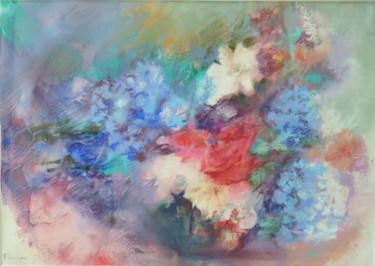 Malerei mit dem Titel "Hortensias" von Jacqueline Flumian, Original-Kunstwerk, Pastell