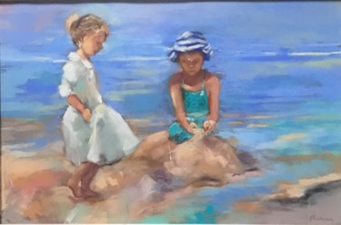 Peinture intitulée "Sur le sable" par Jacqueline Flumian, Œuvre d'art originale, Pastel