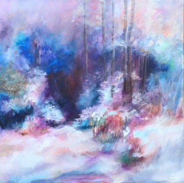 Painting titled "Balade en forêt" by Jacqueline Flumian, Original Artwork, Oil