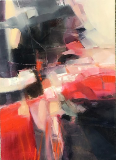 Painting titled "En rouge et noir" by Jacqueline Flumian, Original Artwork, Oil