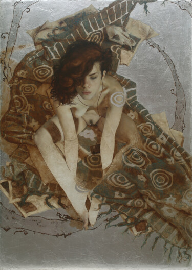 Ζωγραφική με τίτλο "Reflective Infoxica…" από Jacqueline Gomez, Αυθεντικά έργα τέχνης, Λάδι Τοποθετήθηκε στο Ξύλινο φορείο σ…