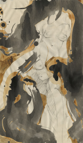 Картина под названием "Deux Femmes Nues" - Jacqueline Gomez, Подлинное произведение искусства, Чернила