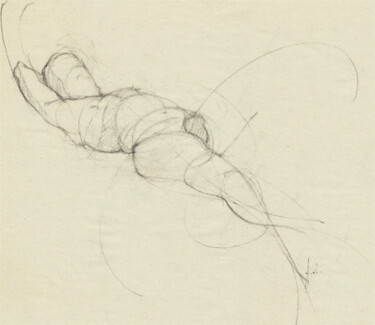 Disegno intitolato "Resting Man D60" da Jacqueline Gomez, Opera d'arte originale, Carbone