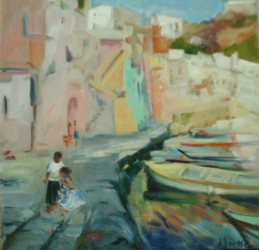 Painting titled "Procida, Baie de Na…" by Jacqueline Jousse, Original Artwork, Oil