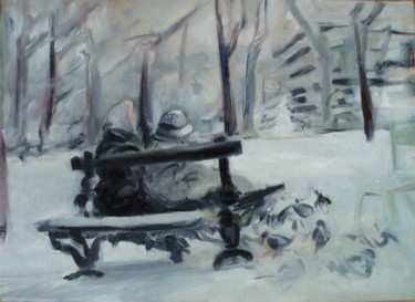 Peinture intitulée "Un hiver au jardin…" par Jacqueline Jousse, Œuvre d'art originale, Huile