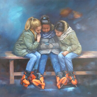Painting titled "Partage" by Jacqueline Pasero, Original Artwork, Oil Mounted on Wood Stretcher frame