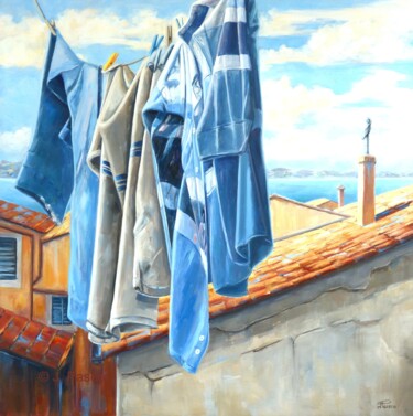 Malarstwo zatytułowany „Sur les toits de Cr…” autorstwa Jacqueline Pasero, Oryginalna praca, Olej Zamontowany na Drewniana r…
